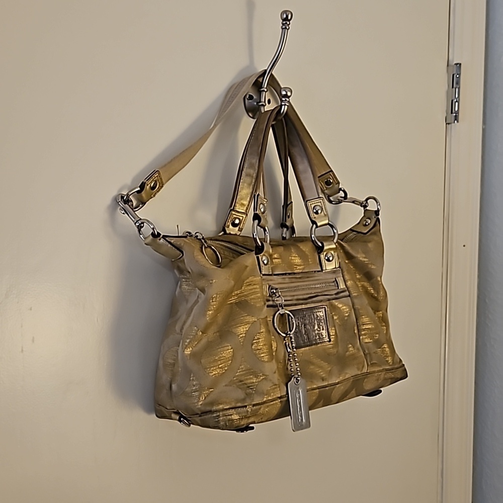 VTG COACH Y2k Gold Poppy Signature Logo Cloth Satchel Bag - Picture 3 of 16